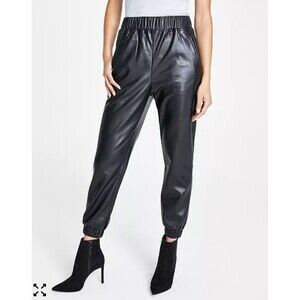 INC International Concepts Women's Faux Leather Joggers Black Size XL Streetwear